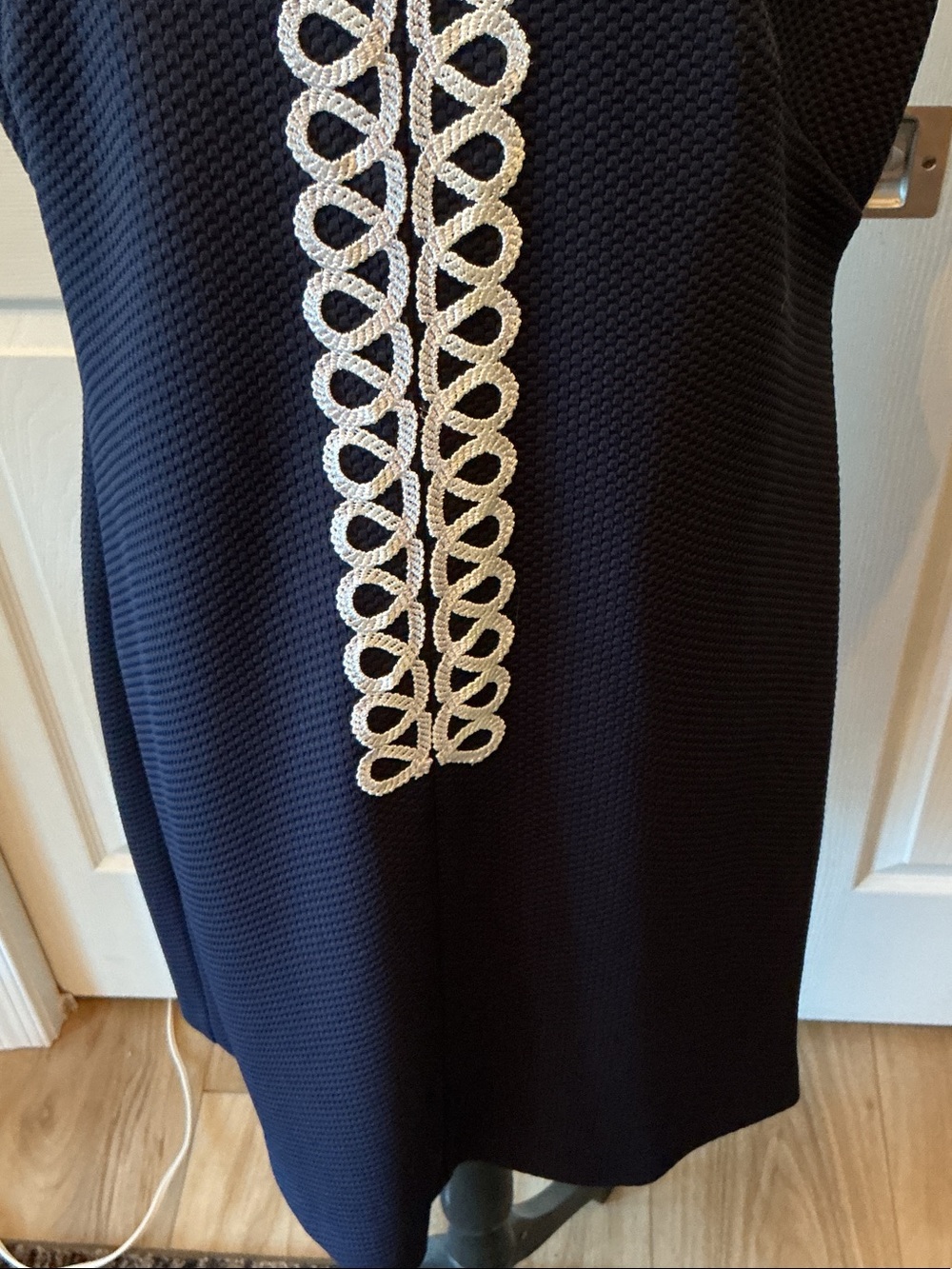 NWOT American Living Navy Mini Dress with White Embroidered Trim above knee - Picture 3 of 6
